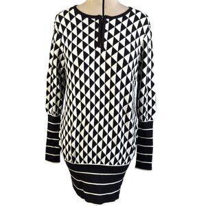 Karl Lagerfeld for Impulse Black & White Geometric Knit Sweater‑Dress M w/ Zip
